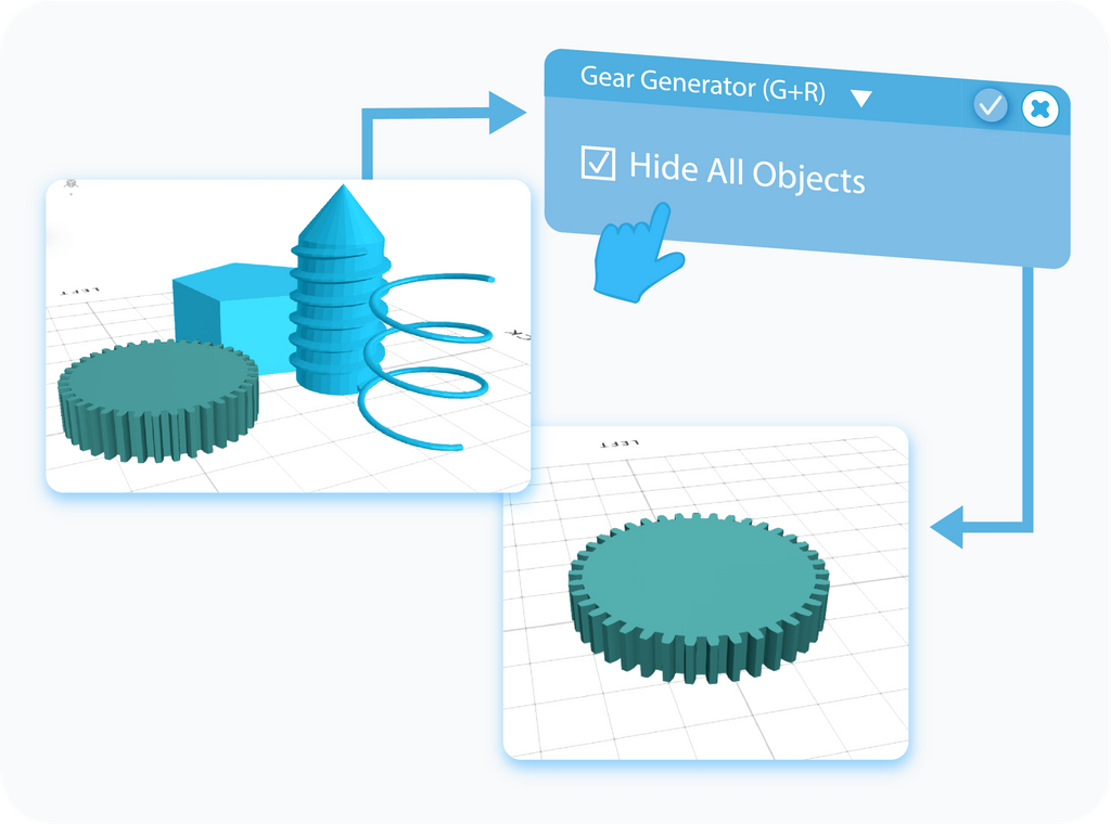 Toggle to enable Hide All Objects feature in Gear Generator